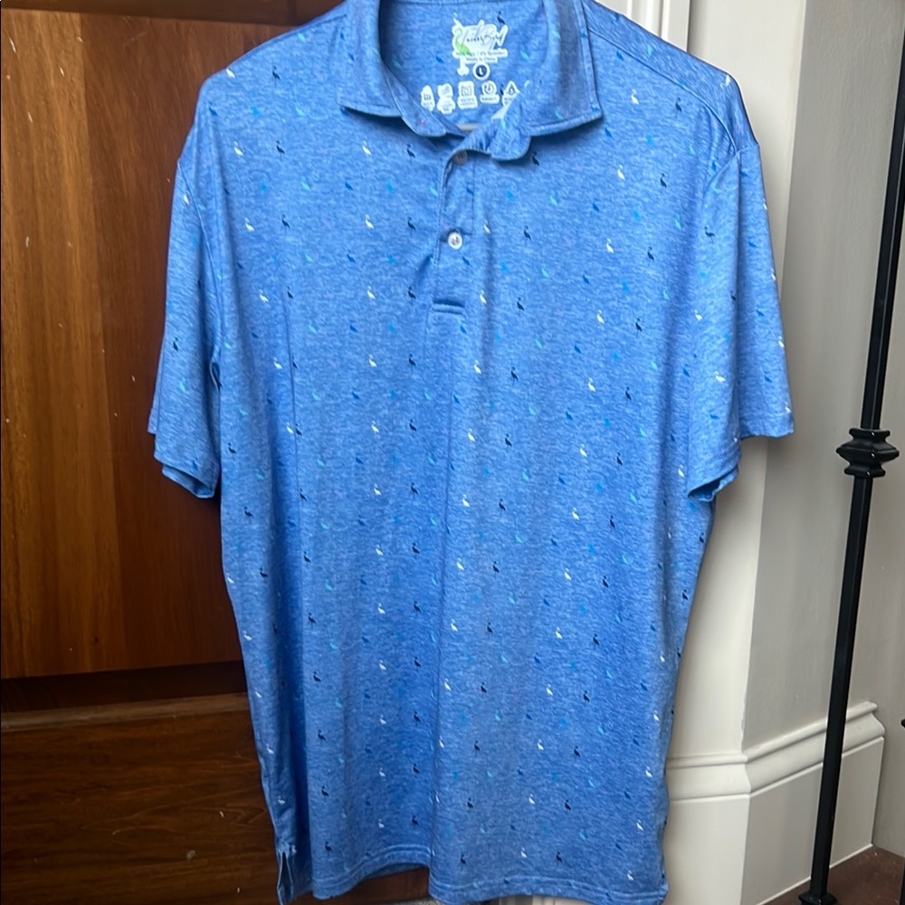 Sz L EUC Tailorbyrd Blue Flamingo UPF 30 Polo Shirt